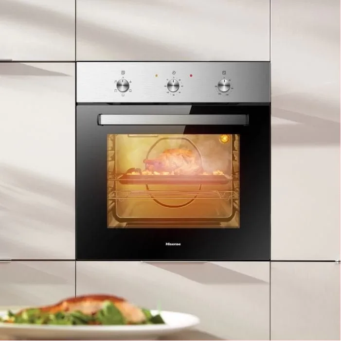 Hisense HBO60203 - 60cm 61L built-in electric oven, 6 functions plus oven light, convection fan, stainless steel panel, 5 shelf positions, baking tray and grill rack