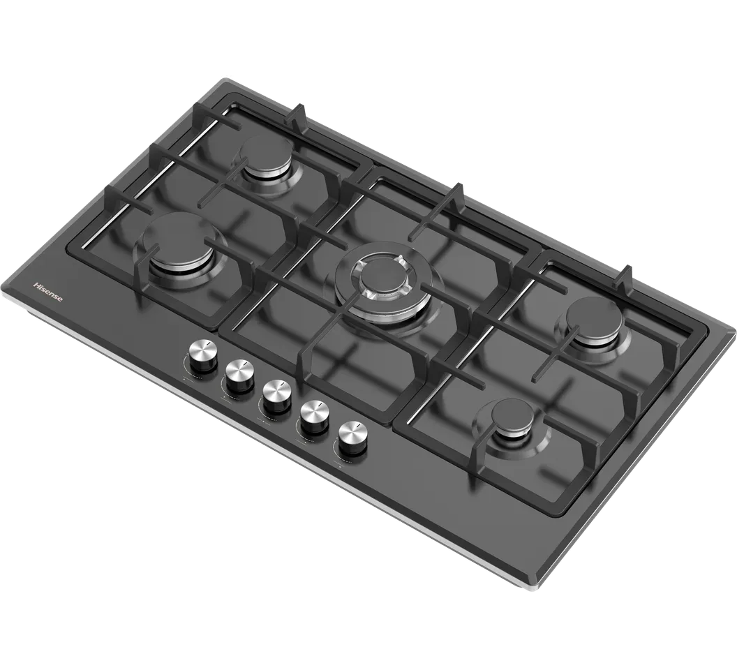 Hisense HHU60GAGB - 60cm x 60cm 4-burner gas hob with Chinese burner, black glass panel, cast iron pan support and auto ignition
