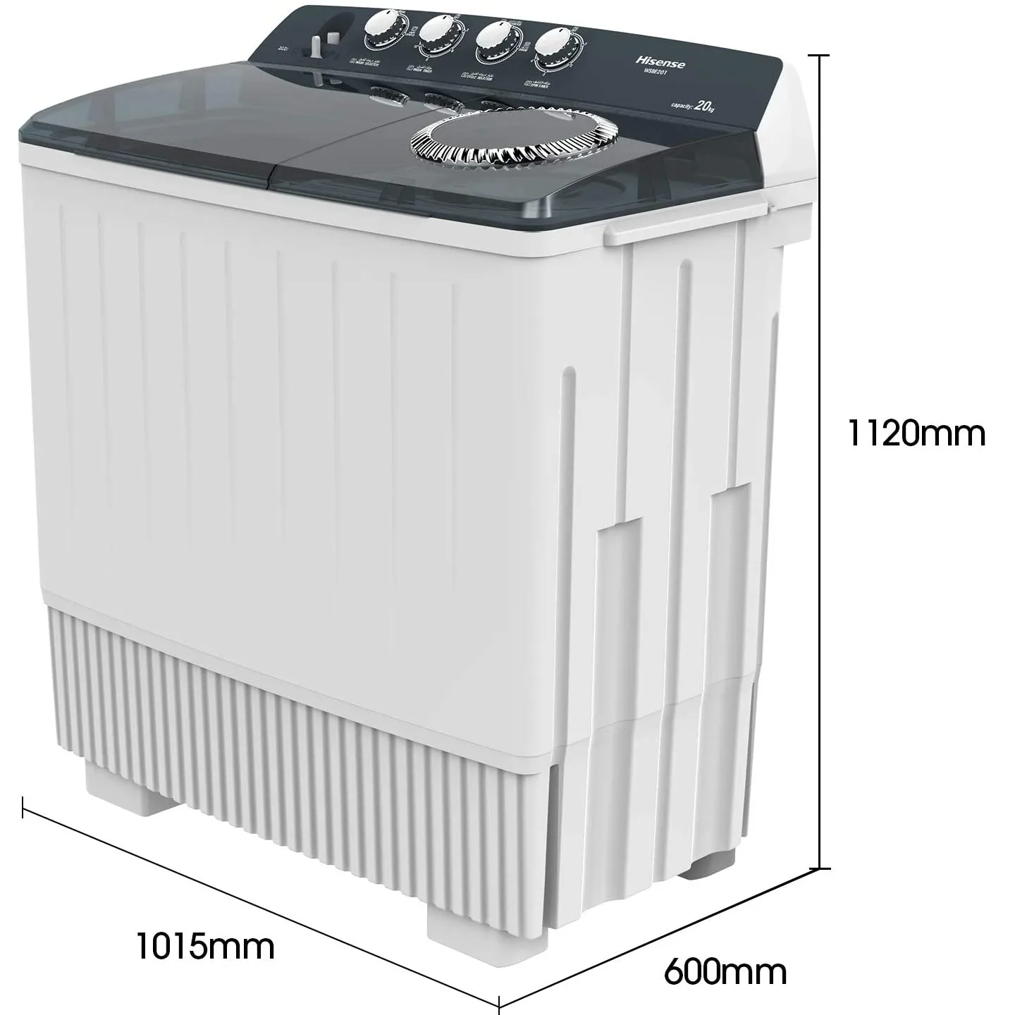 Hisense WSBE201 - Washing machine twin tub 20kg, white, semi-automatic