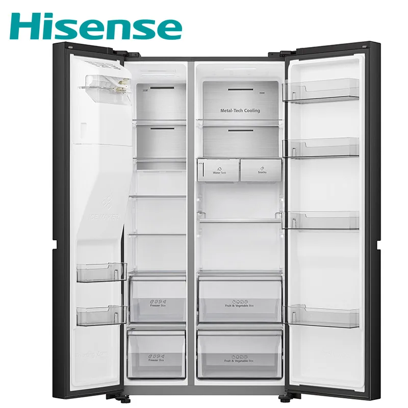 Hisense REF628DR - Hisense fridge 628 litres, side-by-side, with water dispenser, black, ice maker