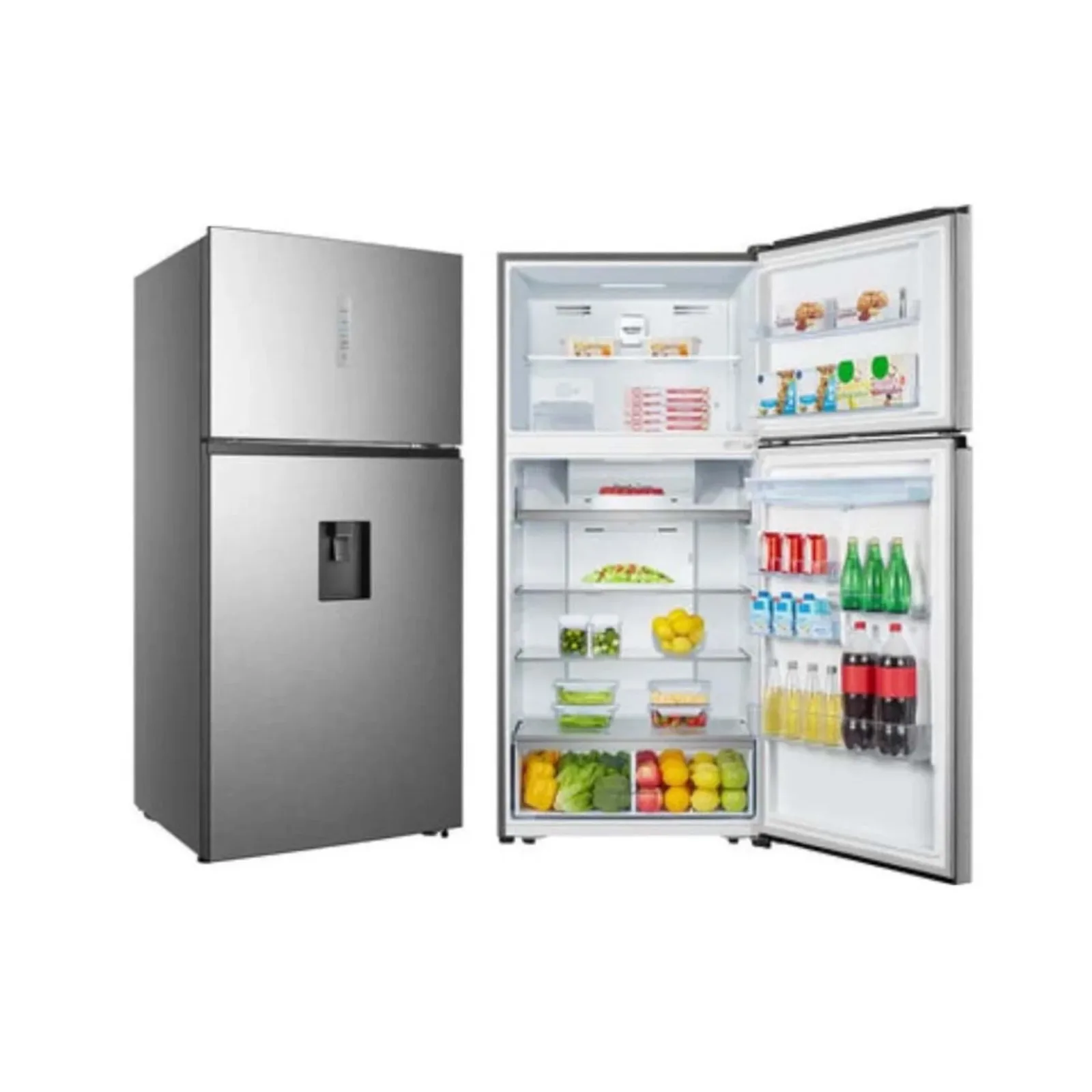 Hisense REF510DR - Hisense fridge 496 litres, non-frost, top-mount freezer, with water dispenser, silver